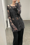 SWAYING/KNIT mohair hollow floral pullover (with suspenders) SW23AW1T51 dark gray PS64